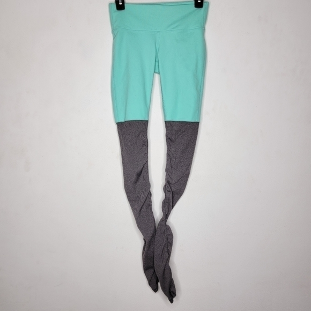 Alo Yoga XS Goddess Ribbed Ruched Leggings Light Blue /‎ Gray Full Length